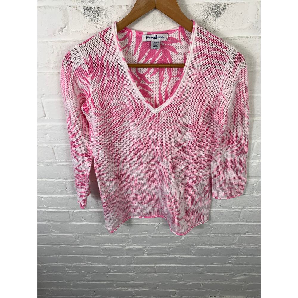 Tommy Bahama Women's Fronds with Benefits Sweater Long Sleeve Pink/White Size XS